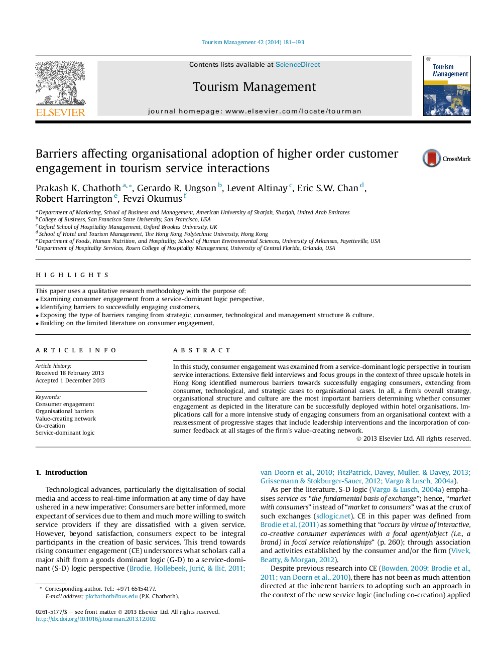 Barriers affecting organisational adoption of higher order customer engagement in tourism service interactions