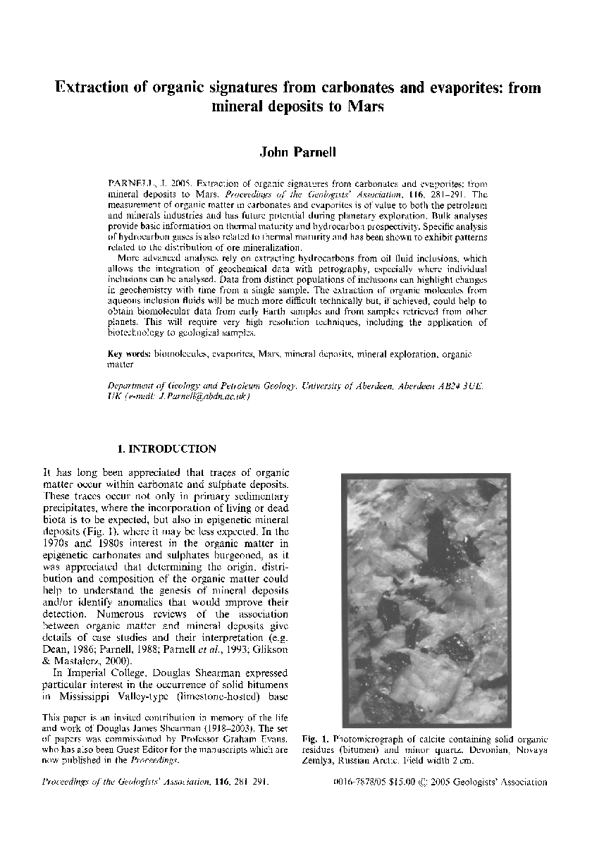 Extraction of organic signatures from carbonates and evaporites: from mineral deposits to Mars