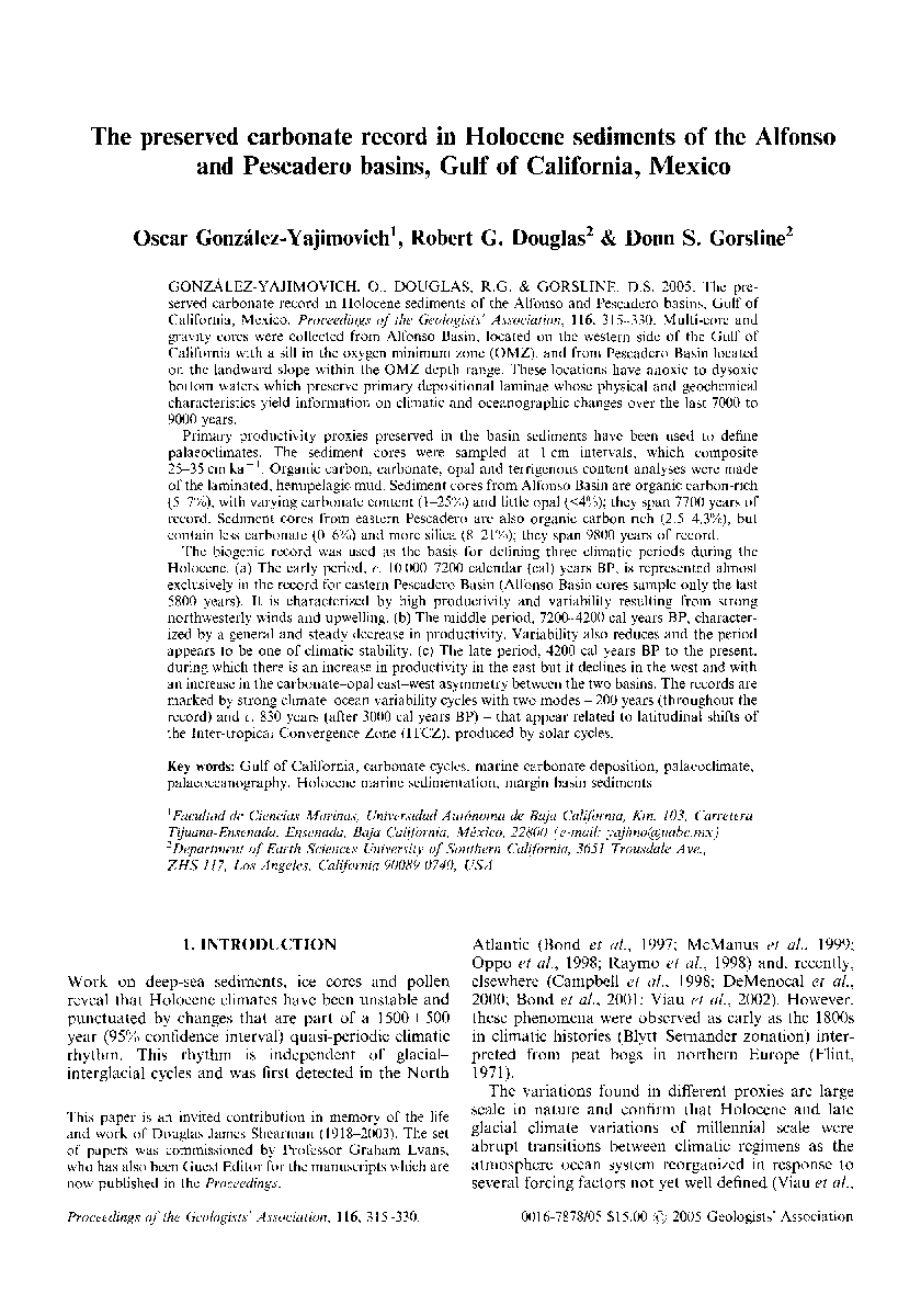 The preserved carbonate record in Holocene sediments of the Alfonso and Pescadero basins, Gulf of California, Mexico