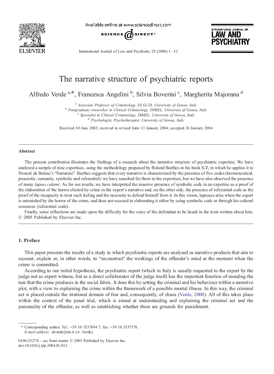 عکس صفحه اول مقاله: The narrative structure of psychiatric reports The narrative structure of psychiatric reports