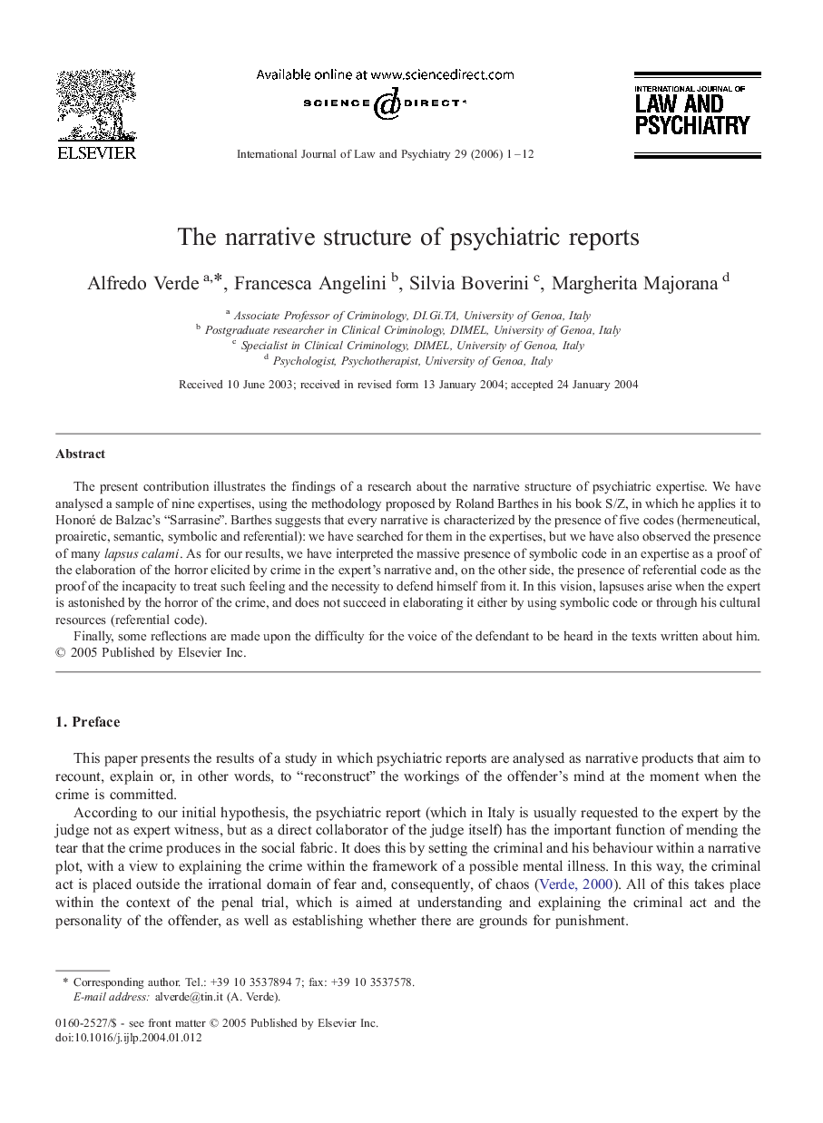 The narrative structure of psychiatric reports