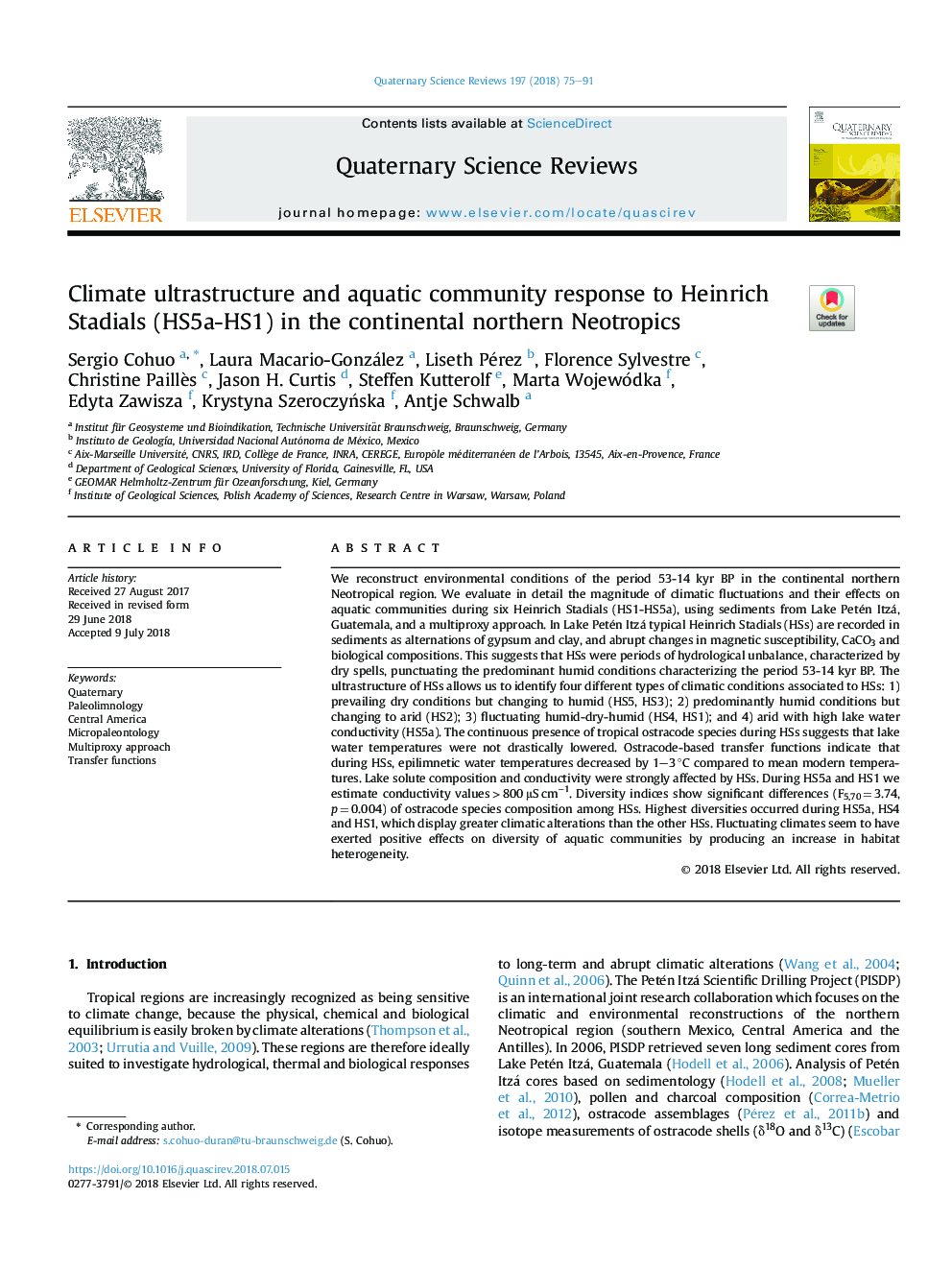 Climate ultrastructure and aquatic community response to Heinrich Stadials (HS5a-HS1) in the continental northern Neotropics