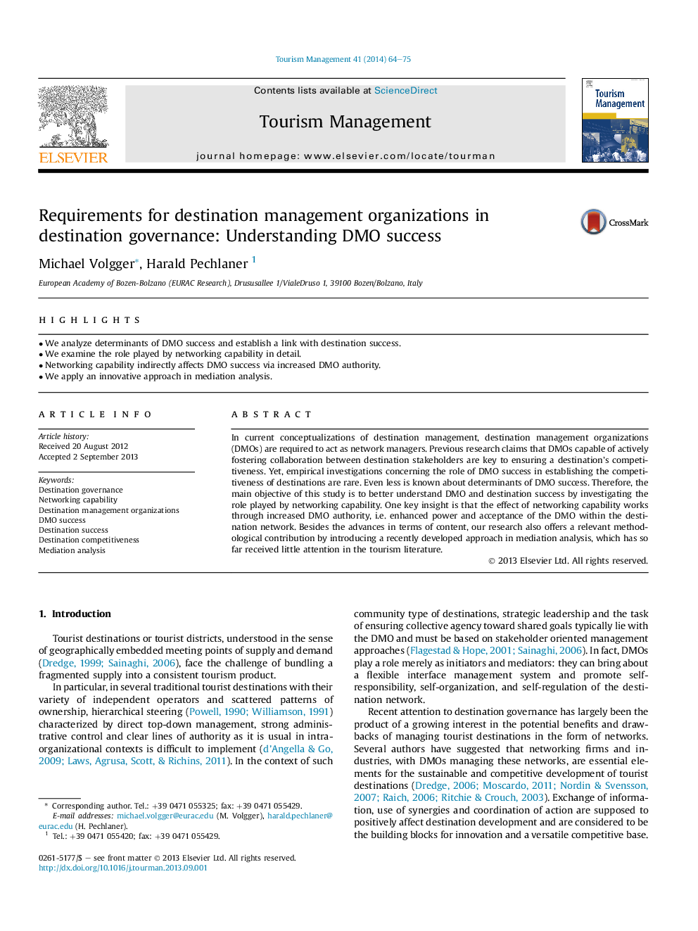 Requirements for destination management organizations in destination governance: Understanding DMO success