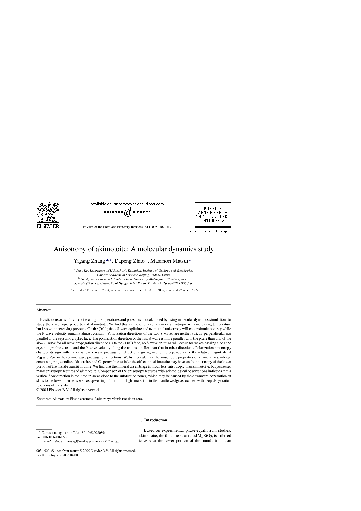 Anisotropy of akimotoite: A molecular dynamics study