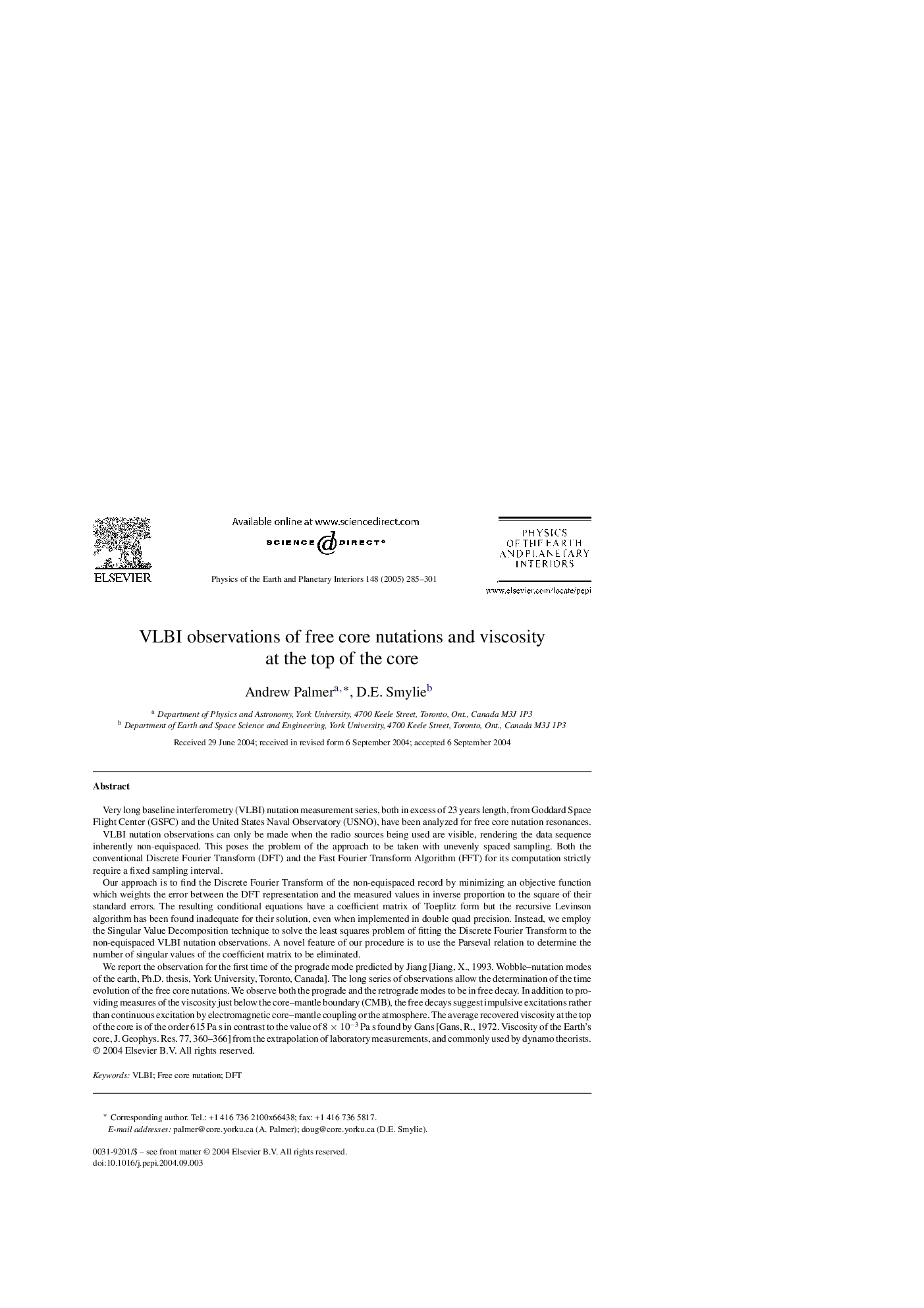 VLBI observations of free core nutations and viscosity at the top of the core