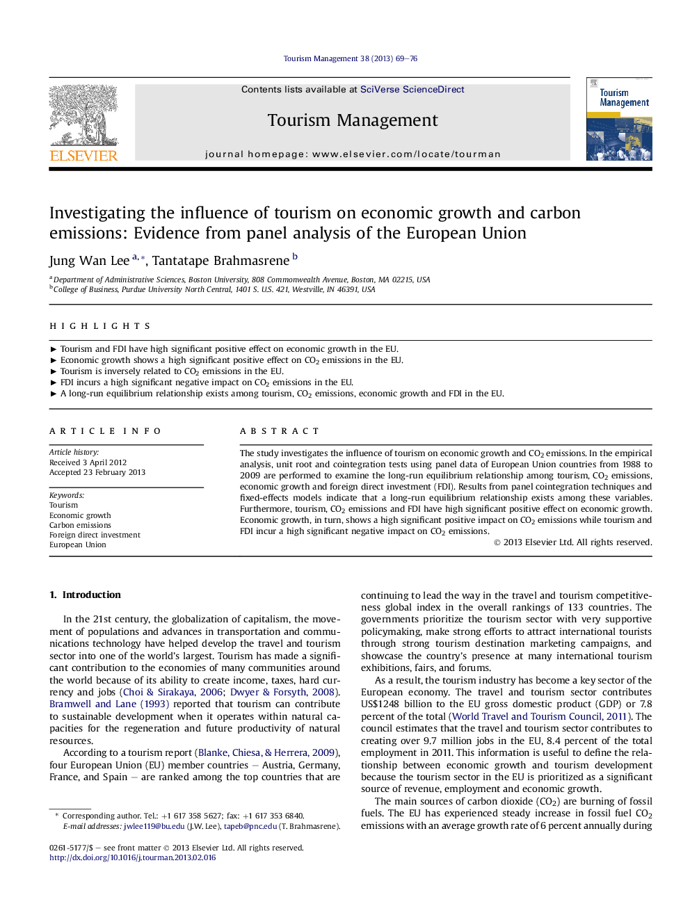 Investigating the influence of tourism on economic growth and carbon emissions: Evidence from panel analysis of the European Union