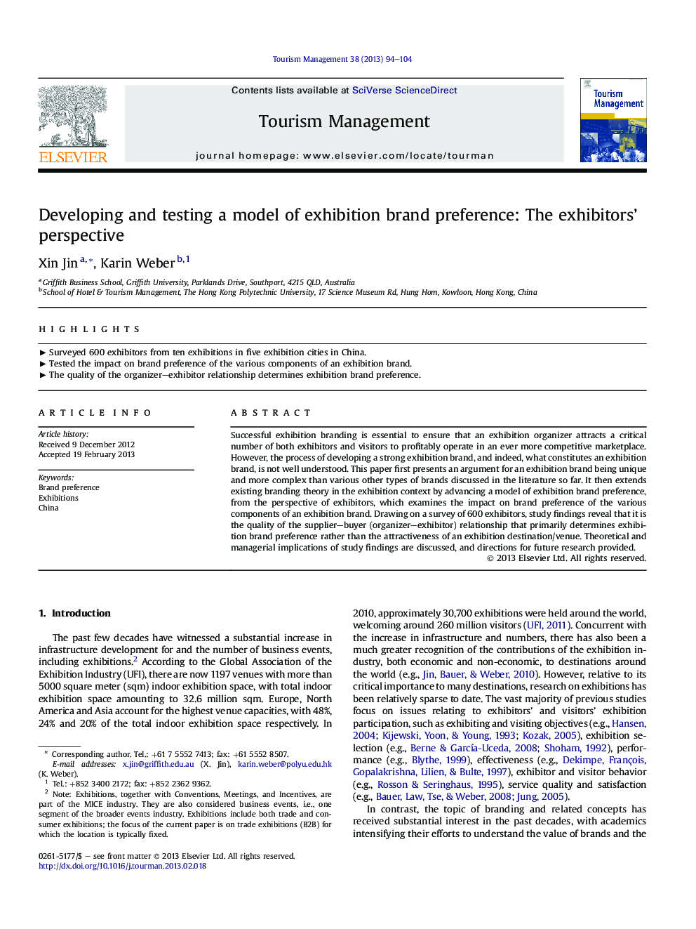 Developing and testing a model of exhibition brand preference: The exhibitors' perspective