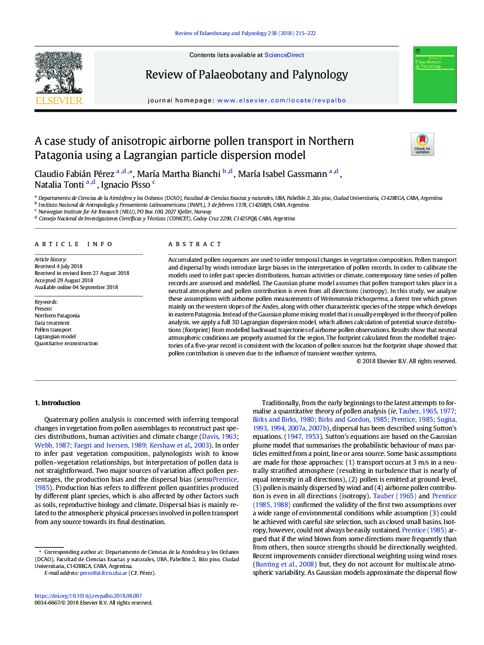 A case study of anisotropic airborne pollen transport in Northern Patagonia using a Lagrangian particle dispersion model