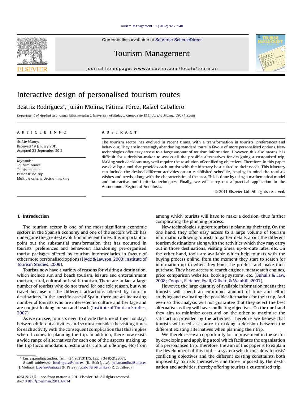 Interactive design of personalised tourism routes