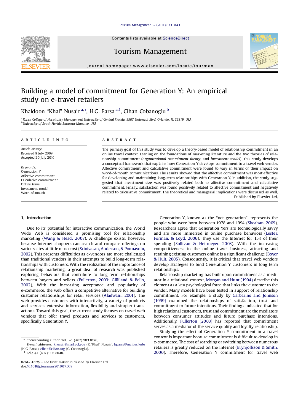 Building a model of commitment for Generation Y: An empirical study on e-travel retailers