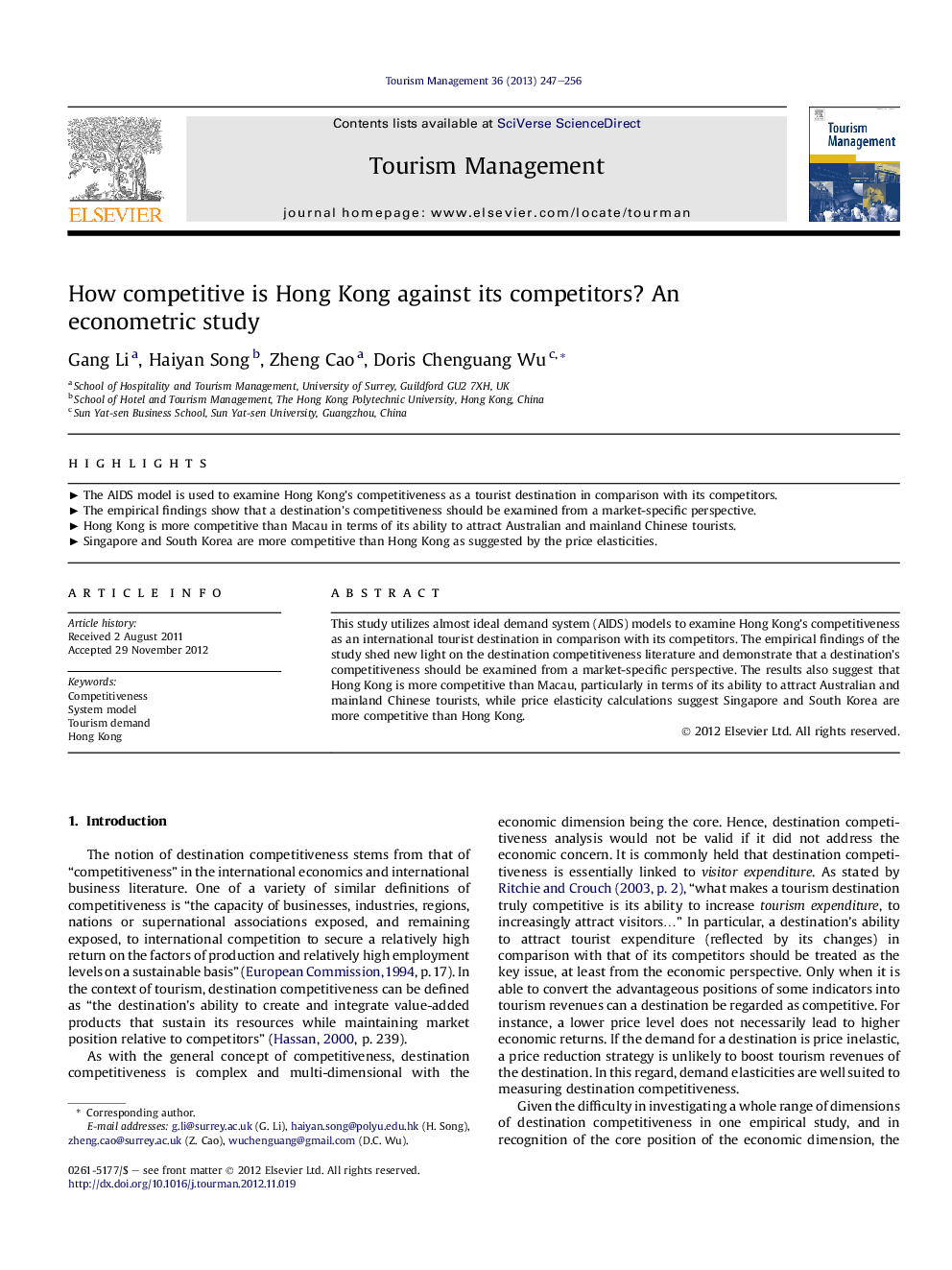 How competitive is Hong Kong against its competitors? An econometric study