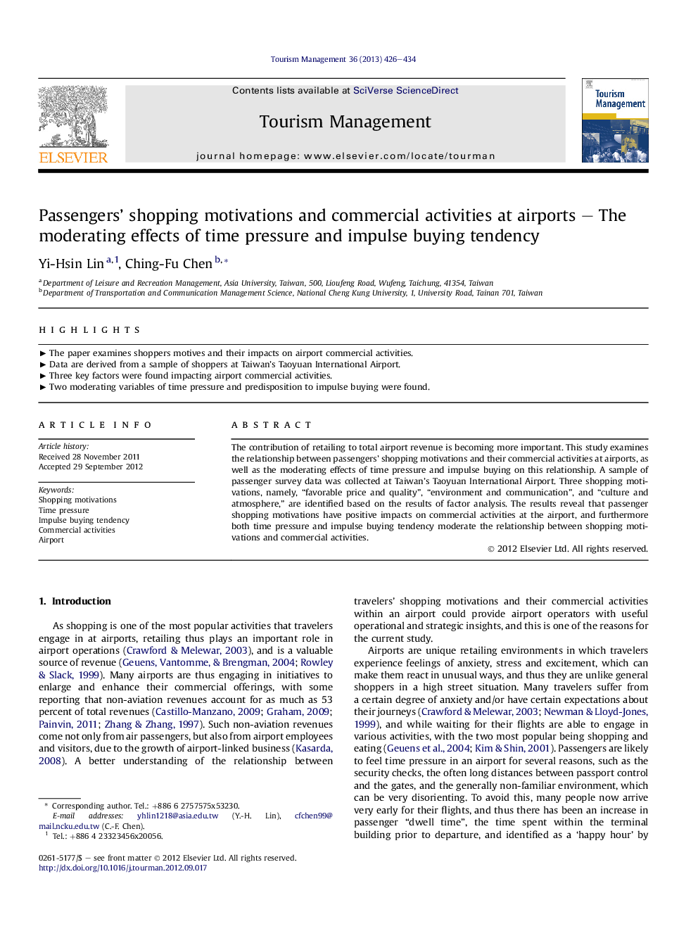 Passengers' shopping motivations and commercial activities at airports – The moderating effects of time pressure and impulse buying tendency