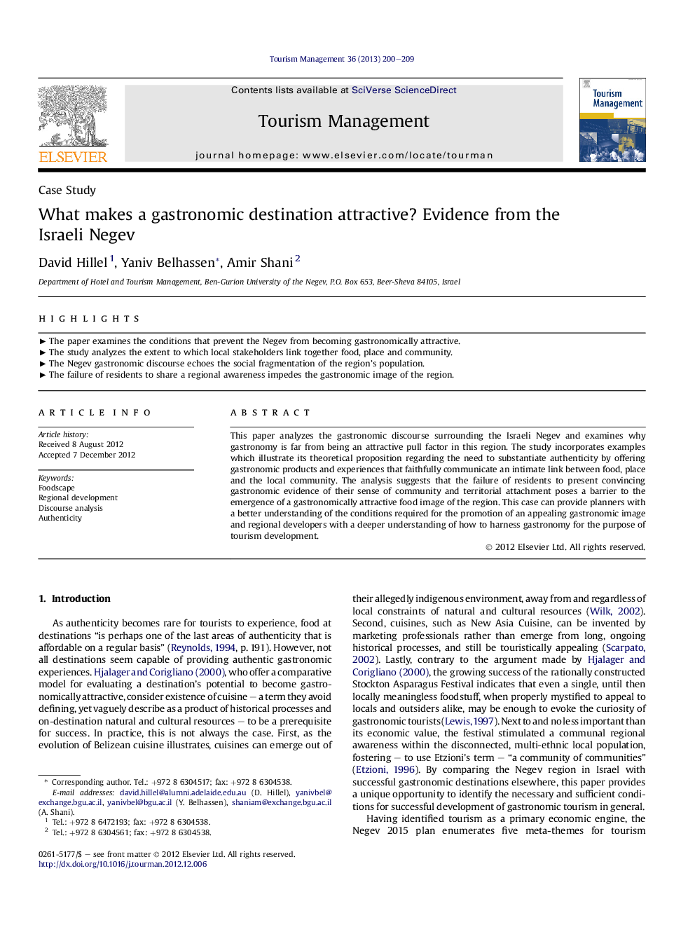 What makes a gastronomic destination attractive? Evidence from the Israeli Negev