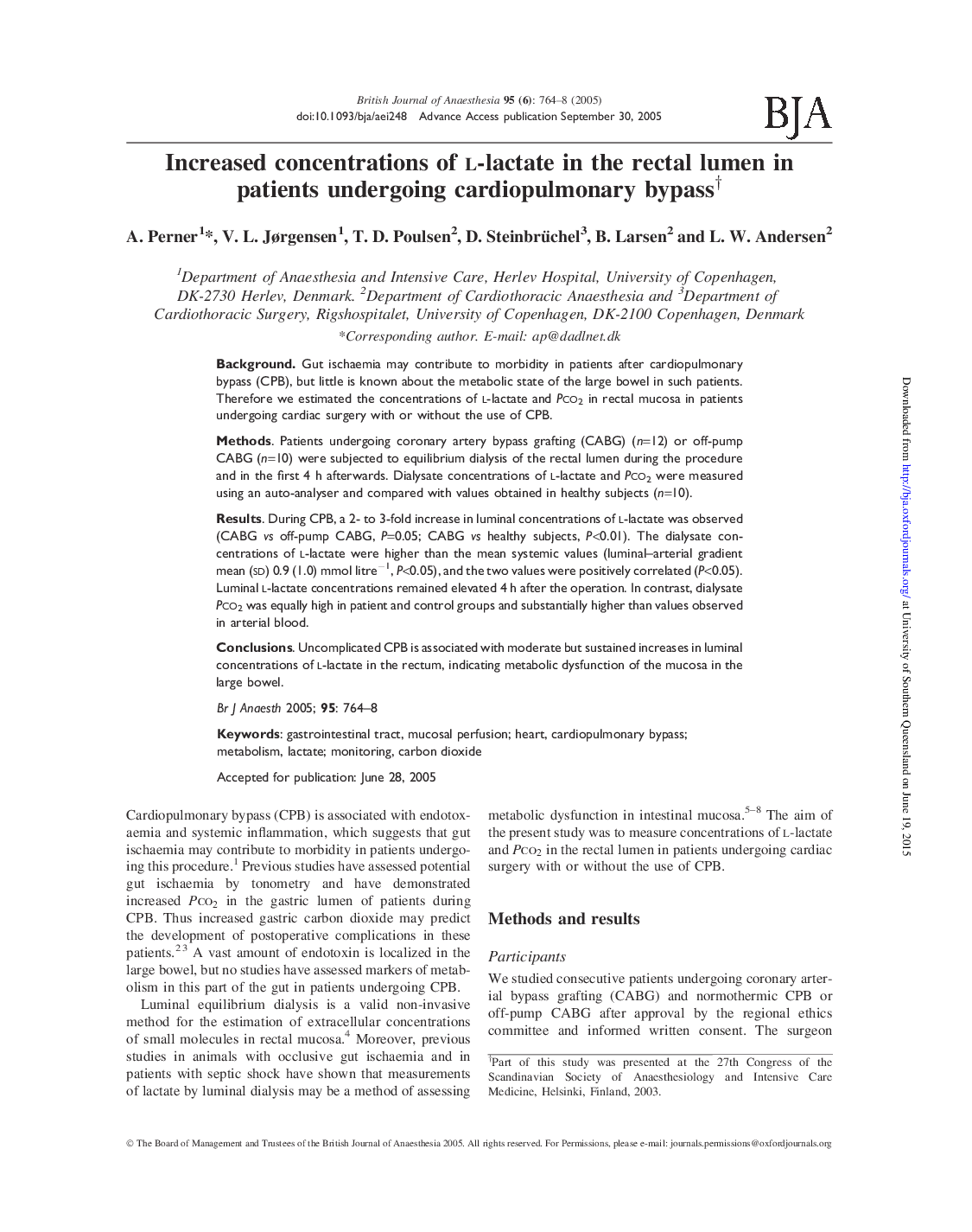 Increased concentrations of l-lactate in the rectal lumen in patients undergoing cardiopulmonary bypassâ 