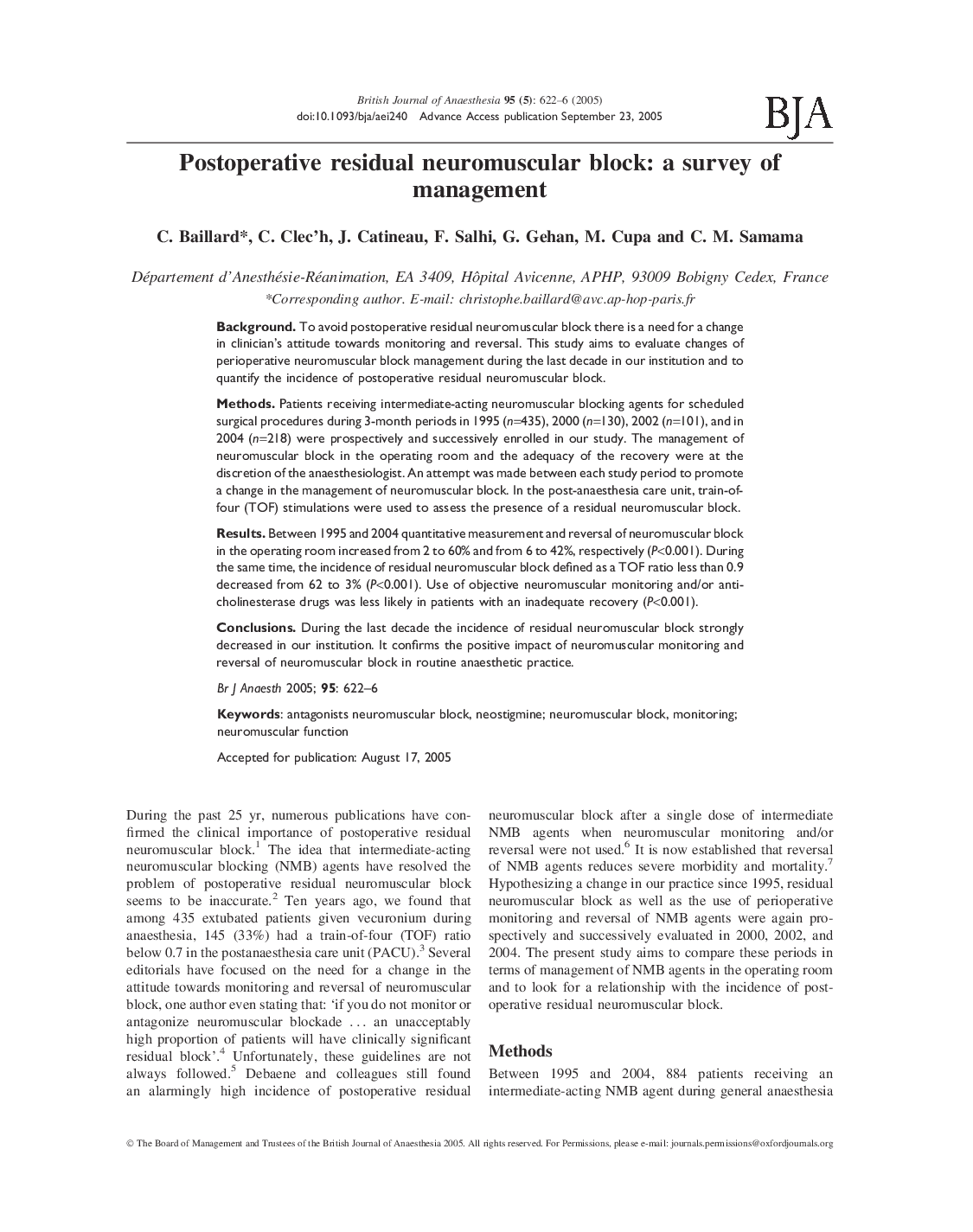 Postoperative residual neuromuscular block: a survey of management