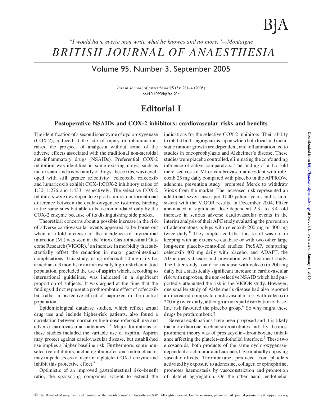 عکس صفحه اول مقاله: Postoperative NSAIDs and COX-2 inhibitors: cardiovascular risks and benefits Postoperative NSAIDs and COX-2 inhibitors: cardiovascular risks and benefits
