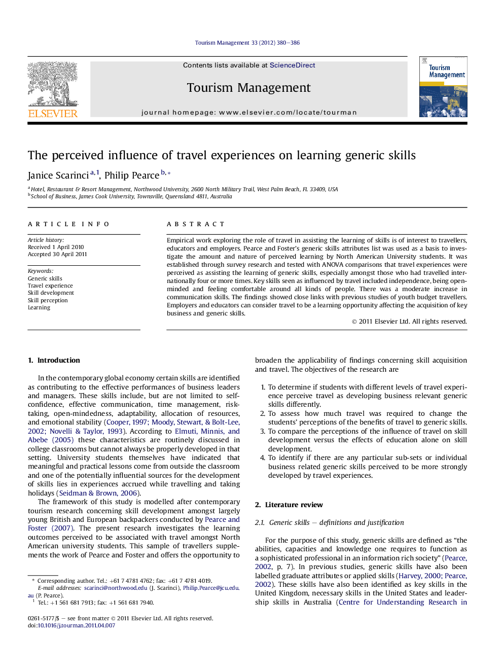 The perceived influence of travel experiences on learning generic skills