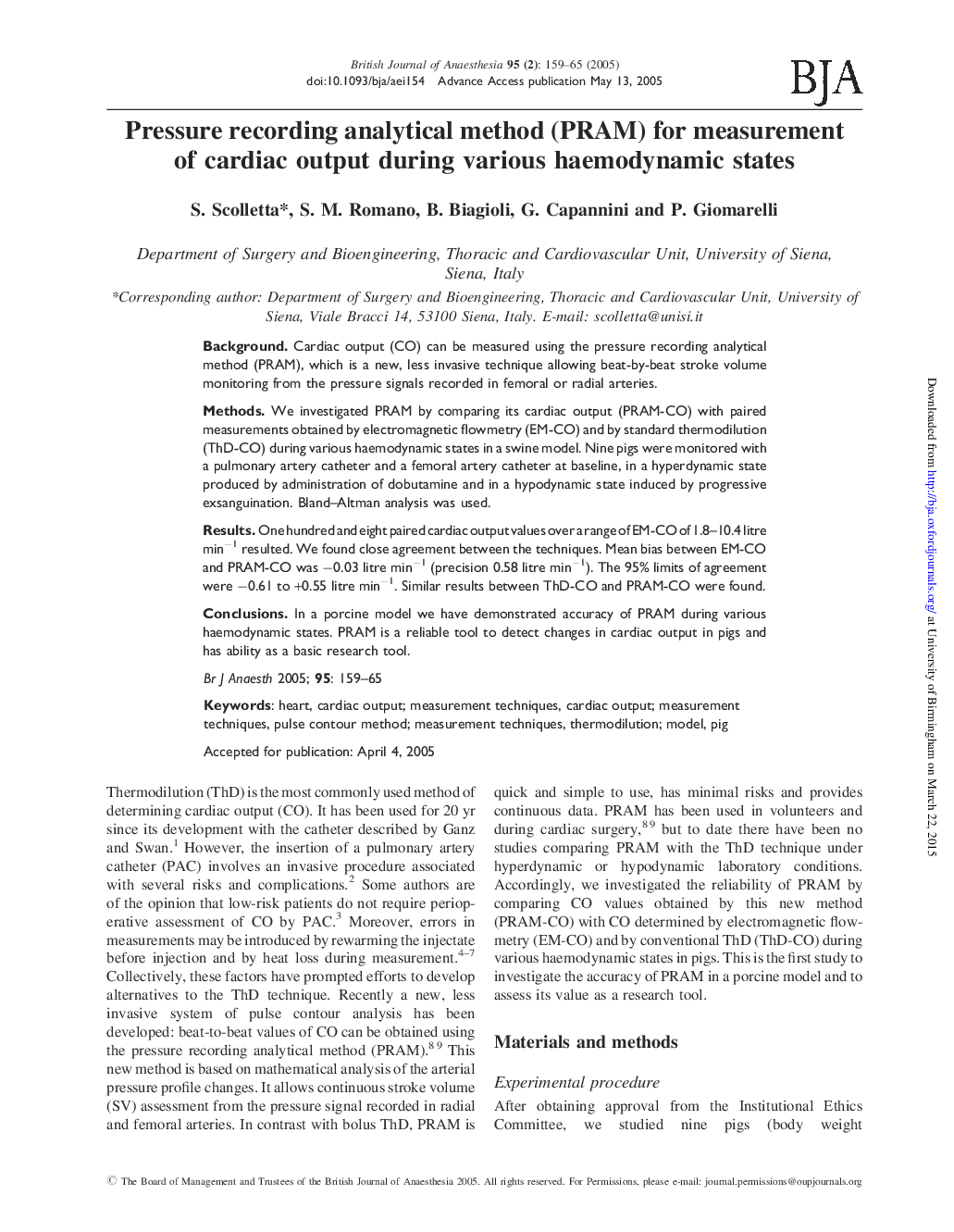 Pressure recording analytical method (PRAM) for measurement of cardiac output during various haemodynamic states