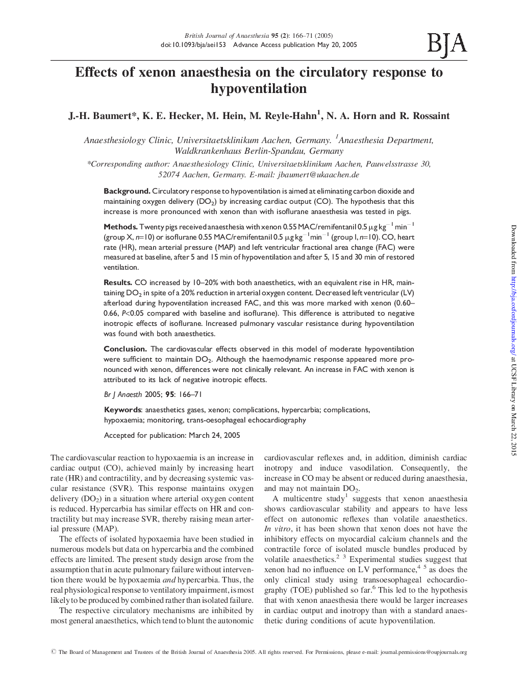 Effects of xenon anaesthesia on the circulatory response to hypoventilation