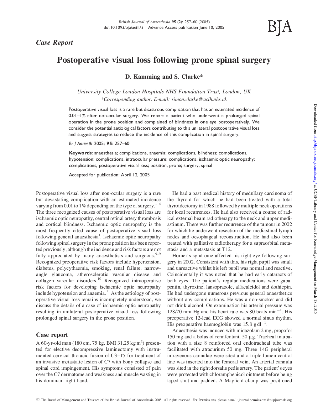 Postoperative visual loss following prone spinal surgery