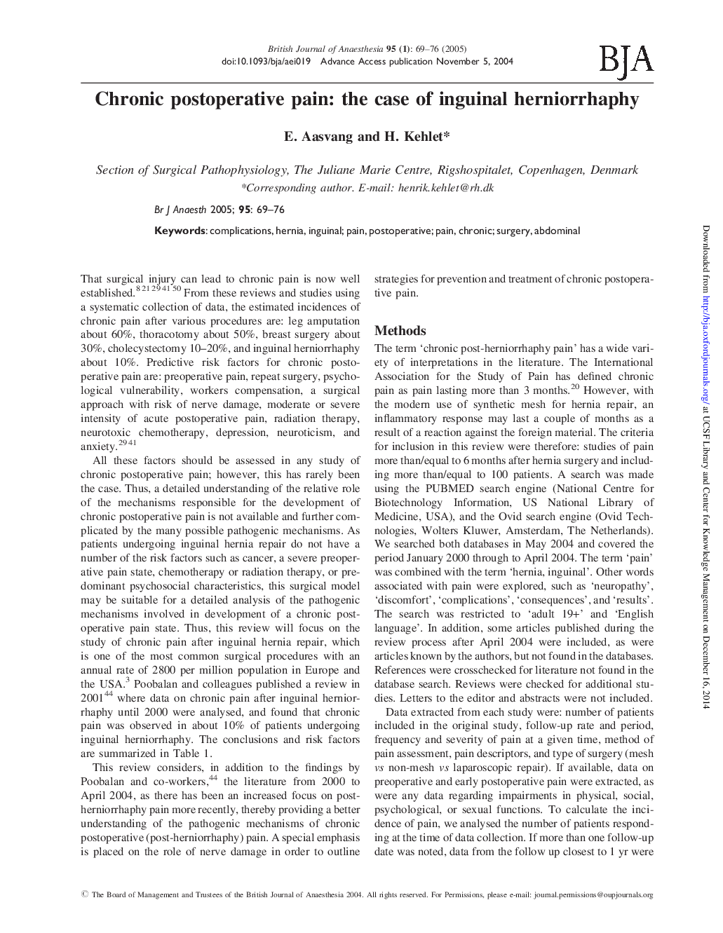 Chronic postoperative pain: the case of inguinal herniorrhaphy