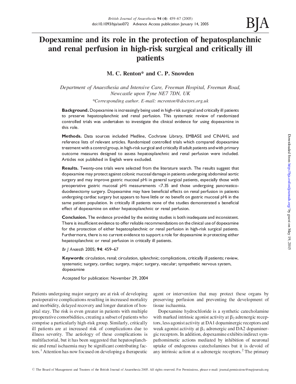 Dopexamine and its role in the protection of hepatosplanchnic and renal perfusion in high-risk surgical and critically ill patients