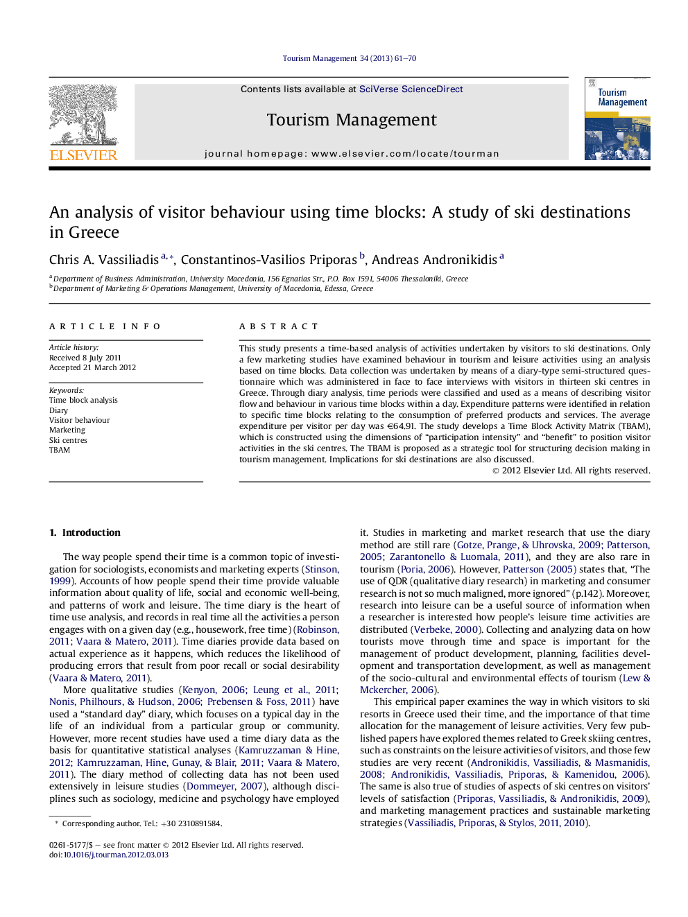 An analysis of visitor behaviour using time blocks: A study of ski destinations in Greece