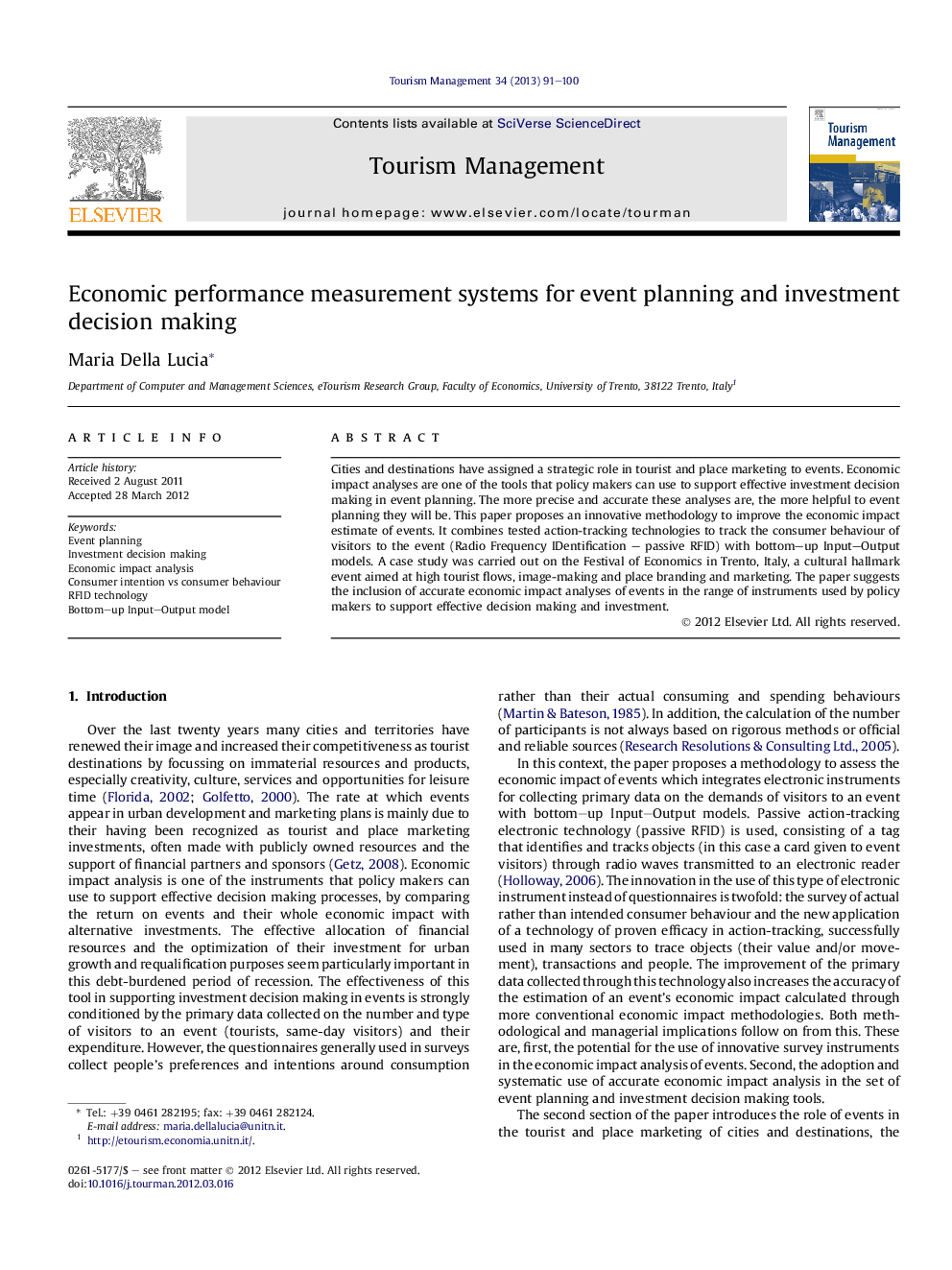 Economic performance measurement systems for event planning and investment decision making