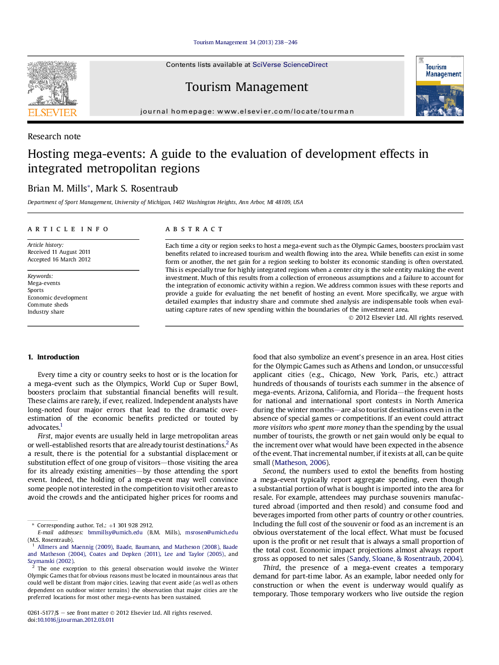 Hosting mega-events: A guide to the evaluation of development effects in integrated metropolitan regions