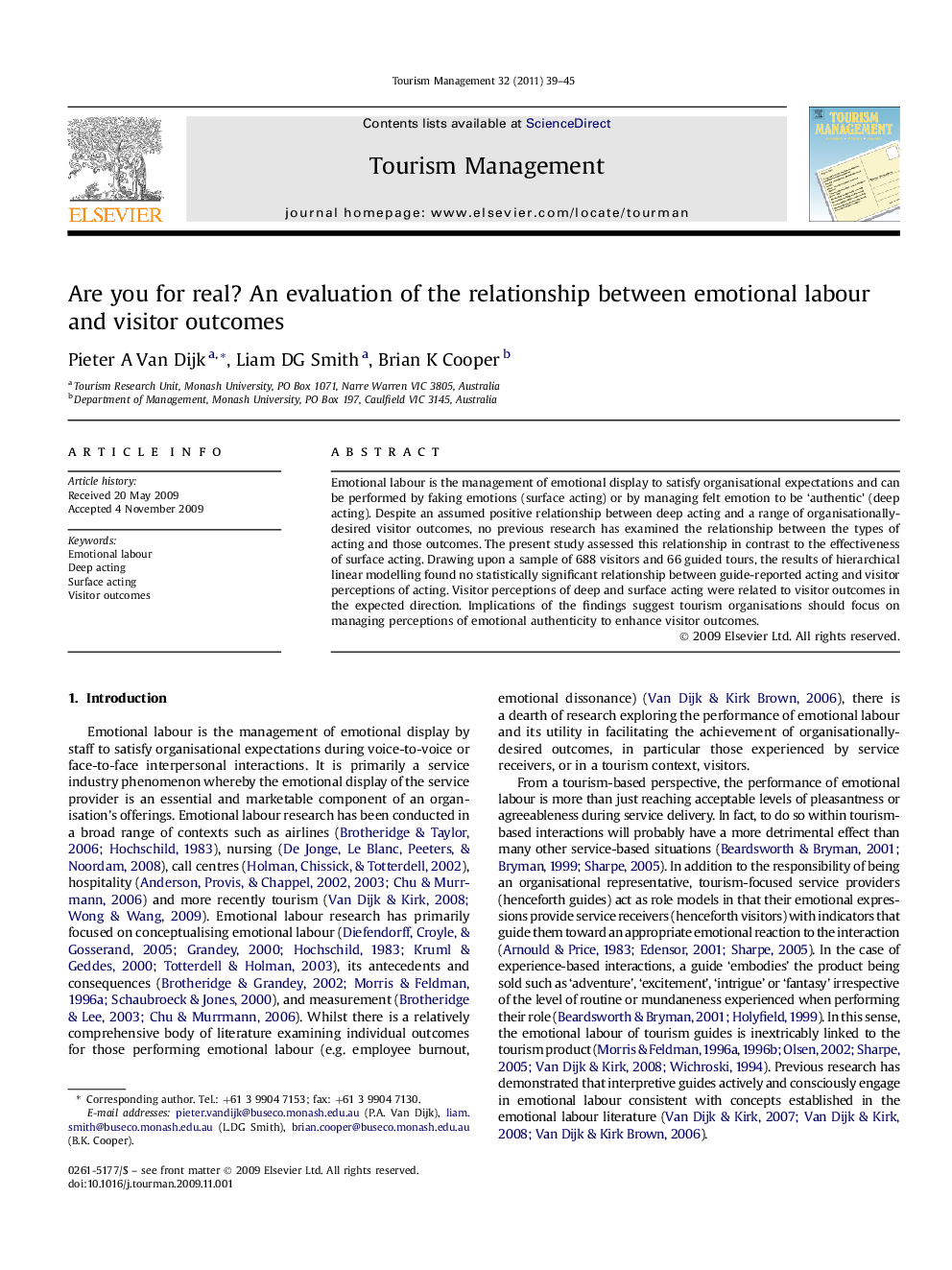 Are you for real? An evaluation of the relationship between emotional labour and visitor outcomes