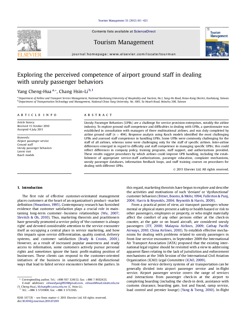 Exploring the perceived competence of airport ground staff in dealing with unruly passenger behaviors