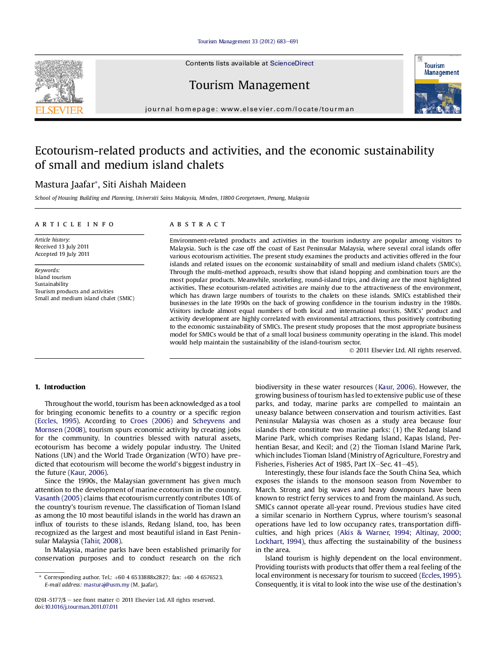 Ecotourism-related products and activities, and the economic sustainability of small and medium island chalets