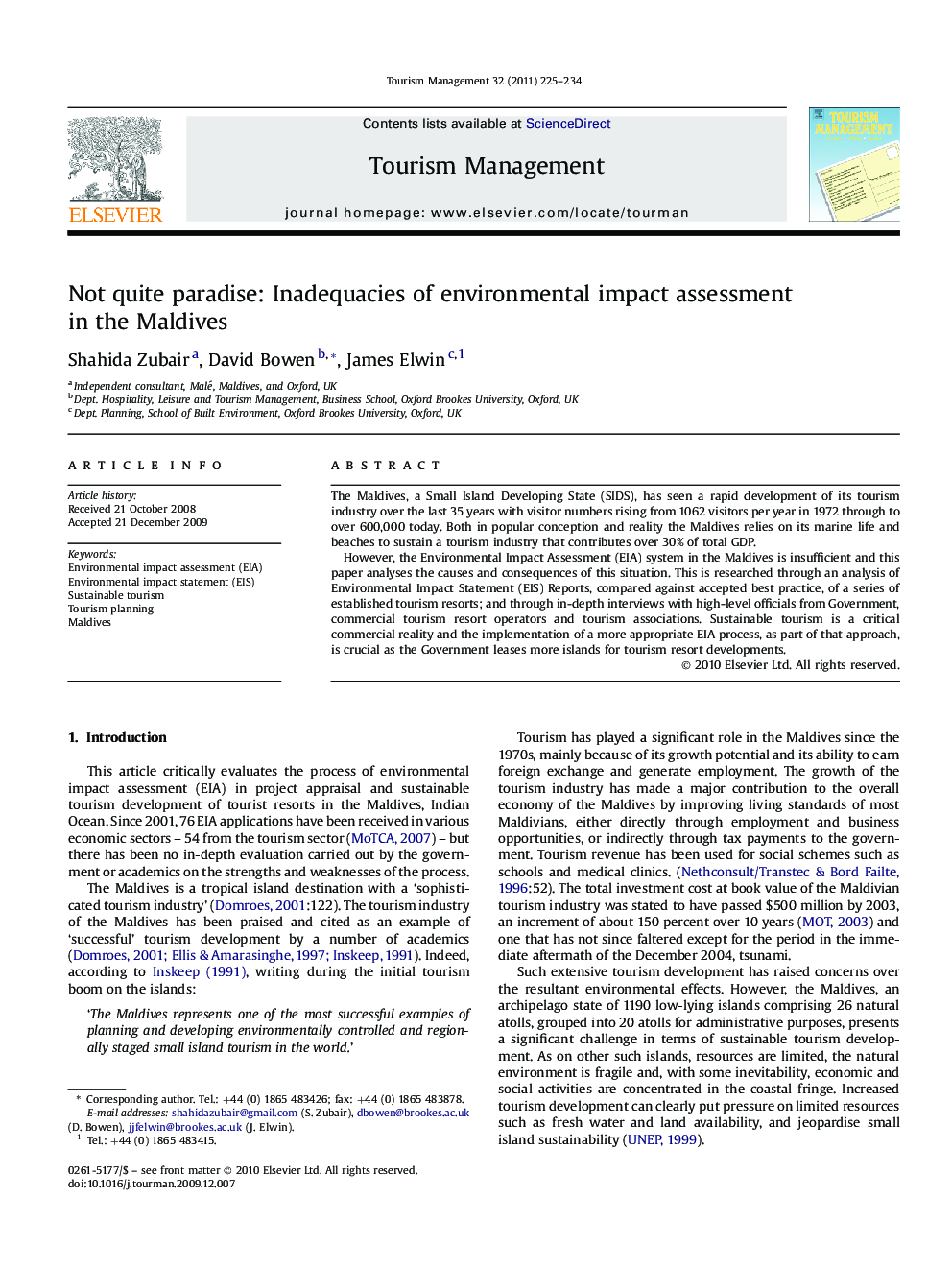 Not quite paradise: Inadequacies of environmental impact assessment in the Maldives