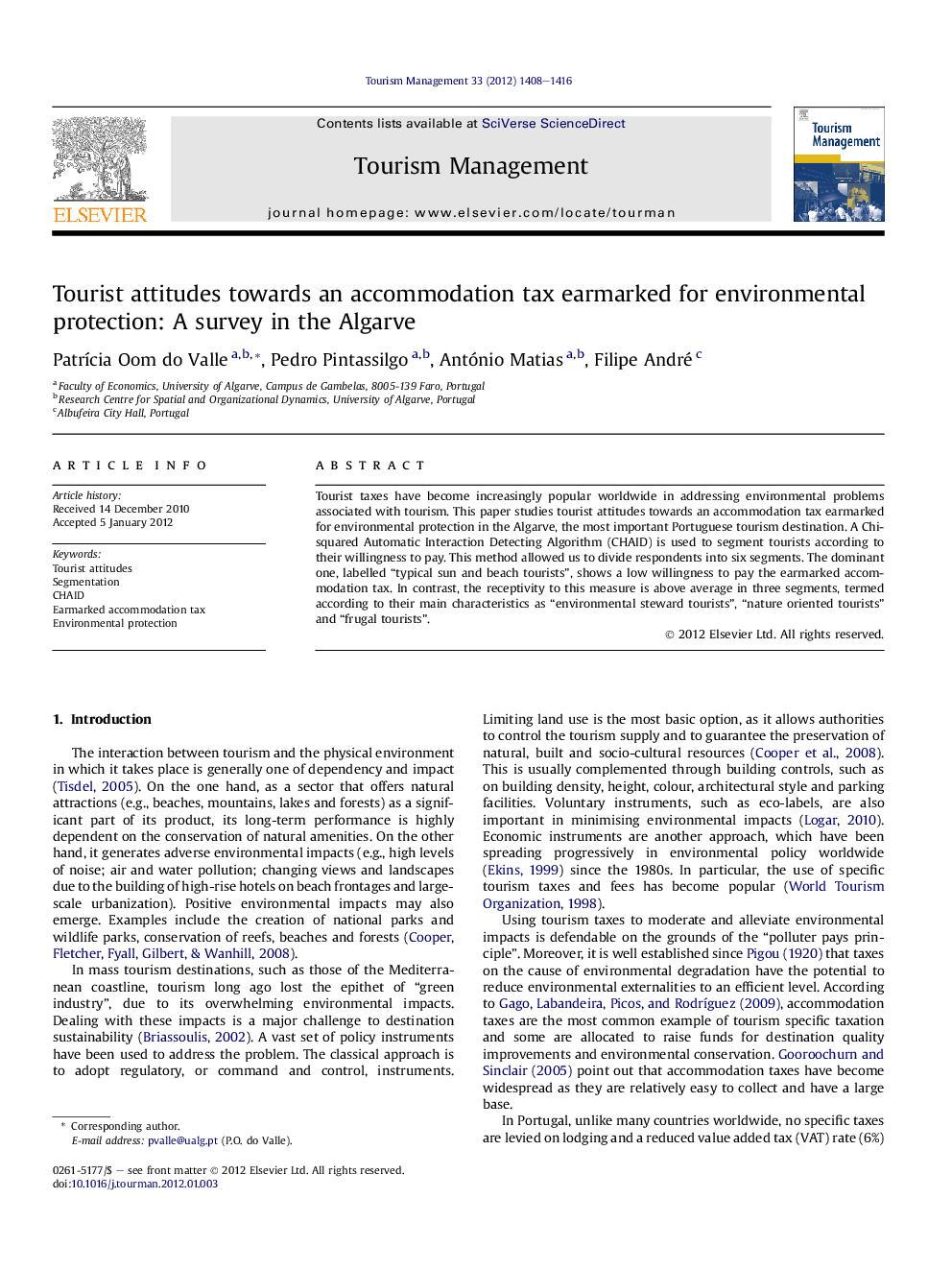 Tourist attitudes towards an accommodation tax earmarked for environmental protection: A survey in the Algarve