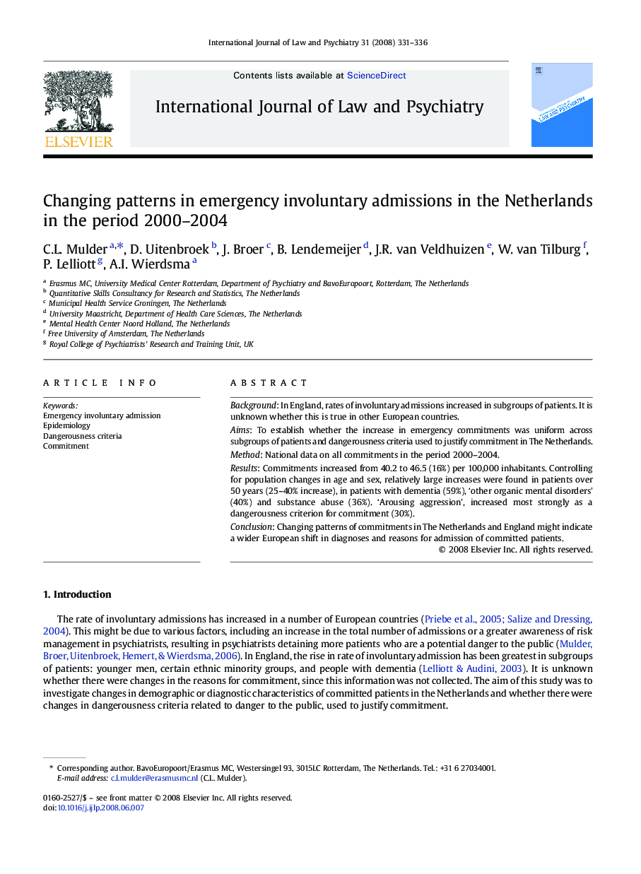 Changing patterns in emergency involuntary admissions in the Netherlands in the period 2000–2004
