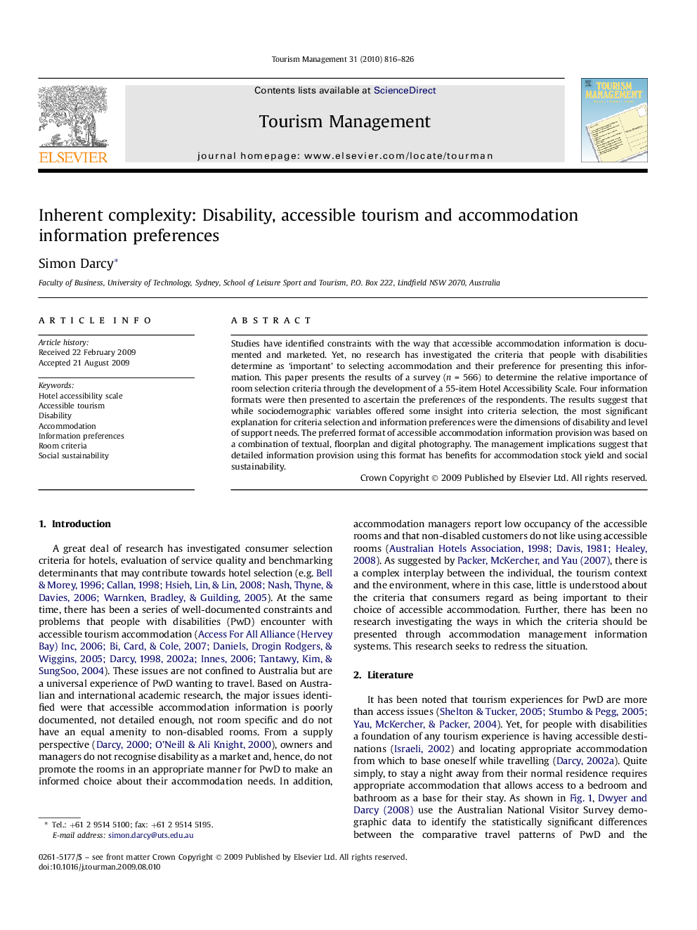 Inherent complexity: Disability, accessible tourism and accommodation information preferences