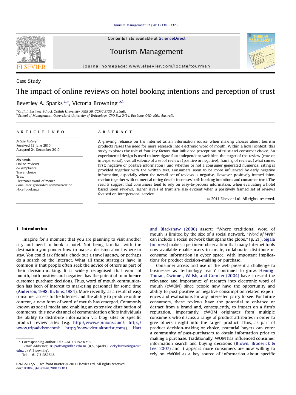 The impact of online reviews on hotel booking intentions and perception of trust