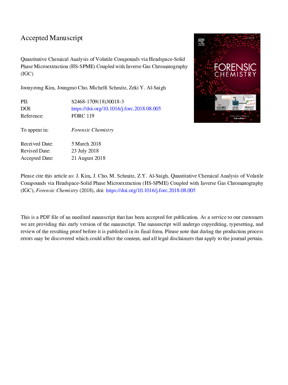 Quantitative chemical analysis of volatile compounds via headspace-solid phase microextraction (HS-SPME) coupled with inverse gas chromatography (IGC)