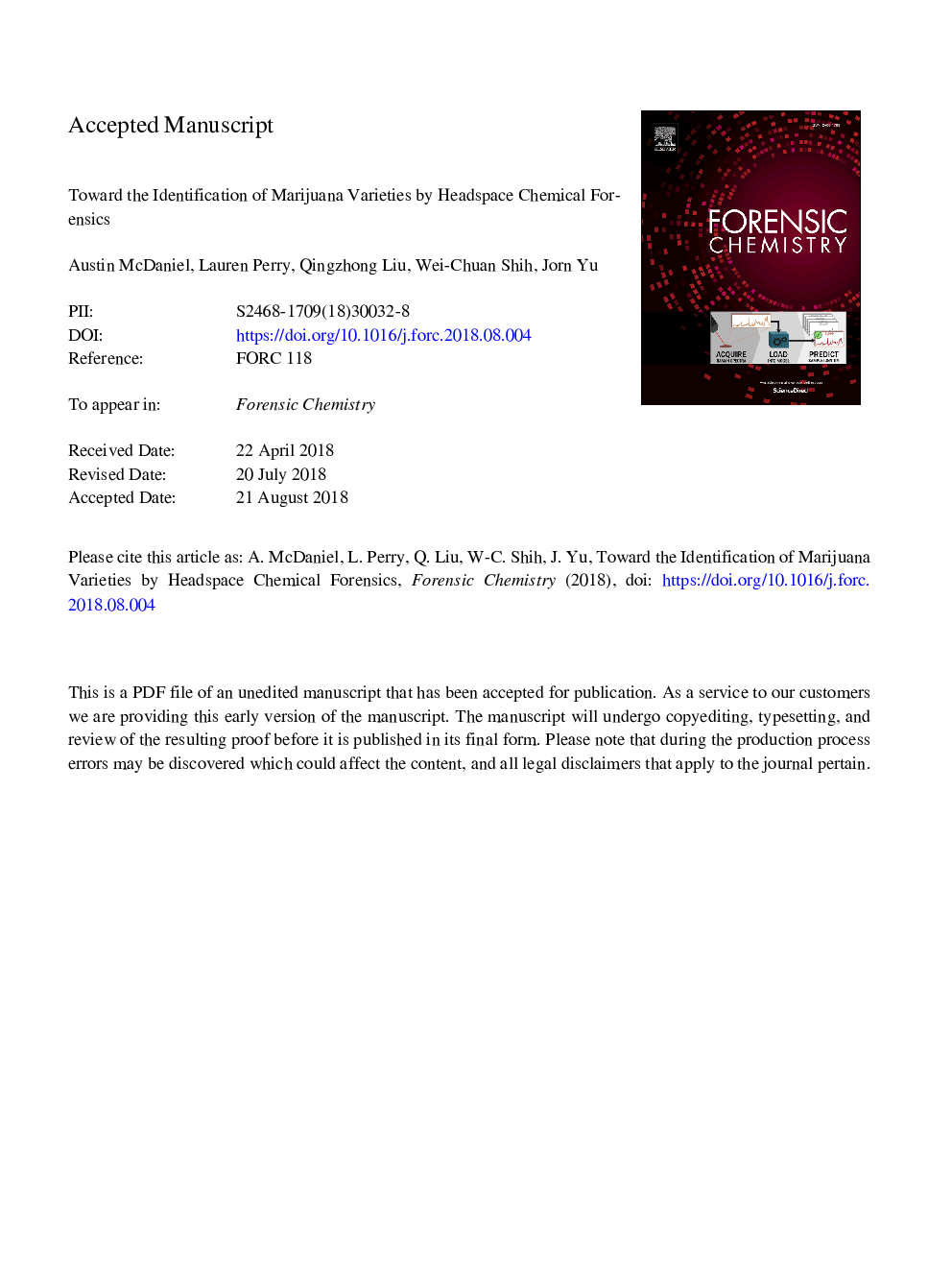 Toward the identification of marijuana varieties by headspace chemical forensics