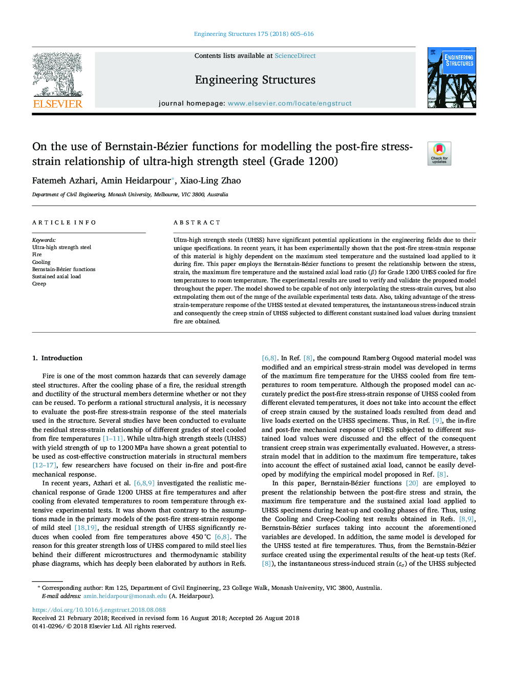 On the use of Bernstain-Bézier functions for modelling the post-fire stress-strain relationship of ultra-high strength steel (Grade 1200)