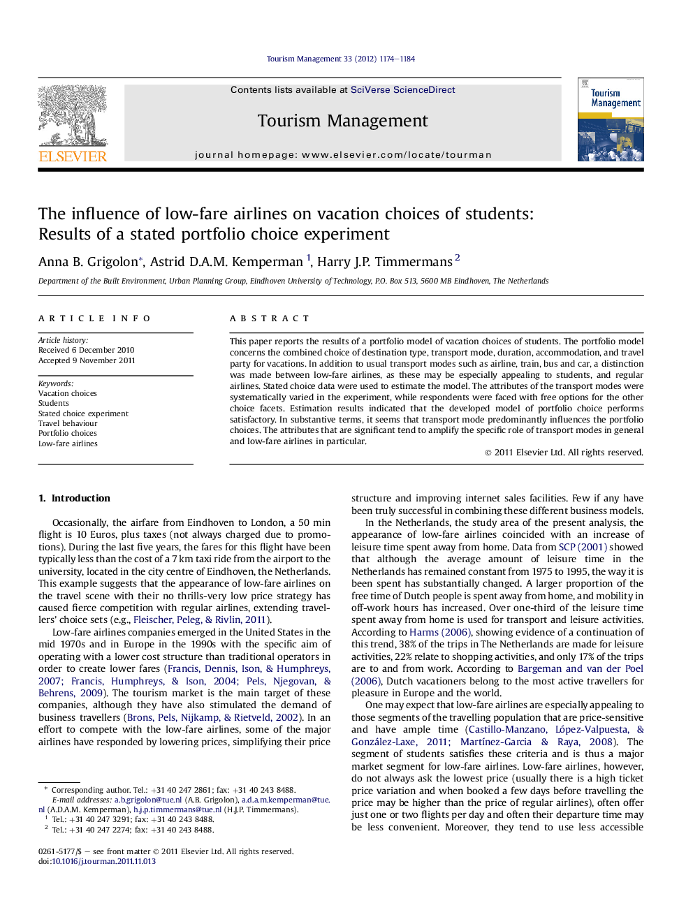 The influence of low-fare airlines on vacation choices of students: Results of a stated portfolio choice experiment