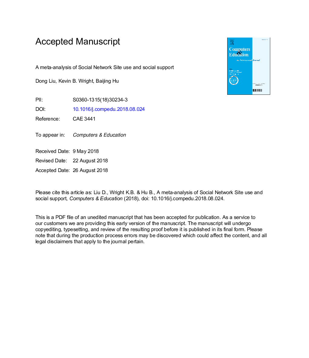 A meta-analysis of Social Network Site use and social support