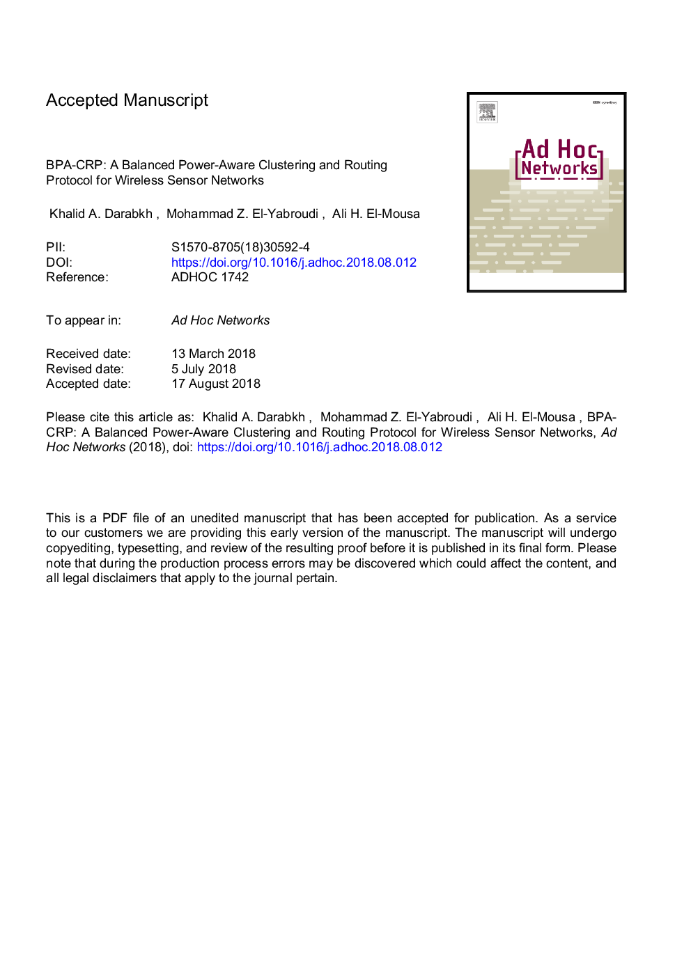 BPA-CRP: A balanced power-aware clustering and routing protocol for wireless sensor networks