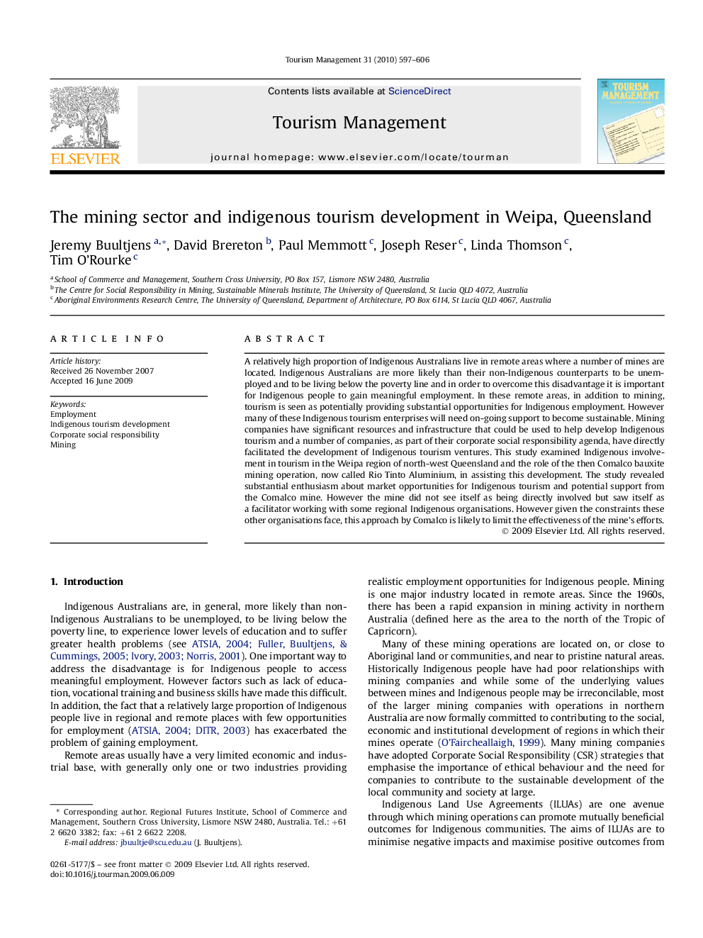 The mining sector and indigenous tourism development in Weipa, Queensland