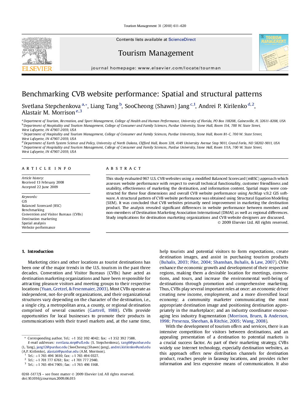 Benchmarking CVB website performance: Spatial and structural patterns