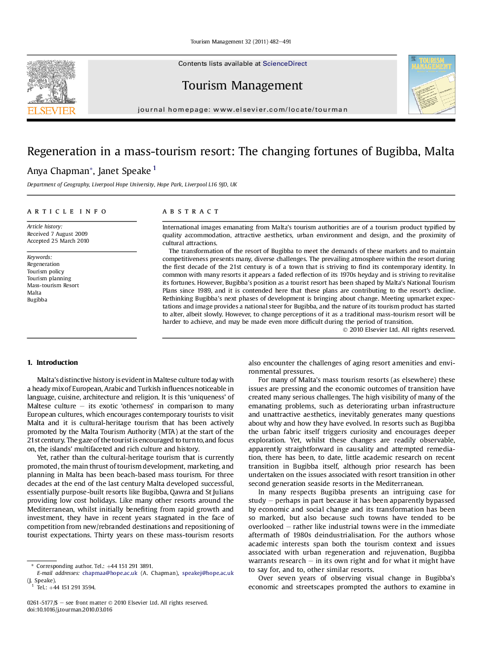 عکس صفحه اول مقاله: Regeneration in a mass-tourism resort: The changing fortunes of Bugibba, Malta Regeneration in a mass-tourism resort: The changing fortunes of Bugibba, Malta