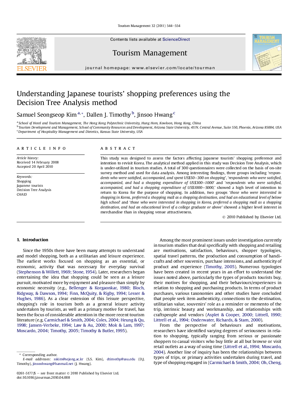 Understanding Japanese tourists’ shopping preferences using the Decision Tree Analysis method