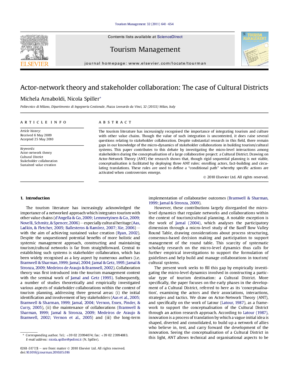 Actor-network theory and stakeholder collaboration: The case of Cultural Districts