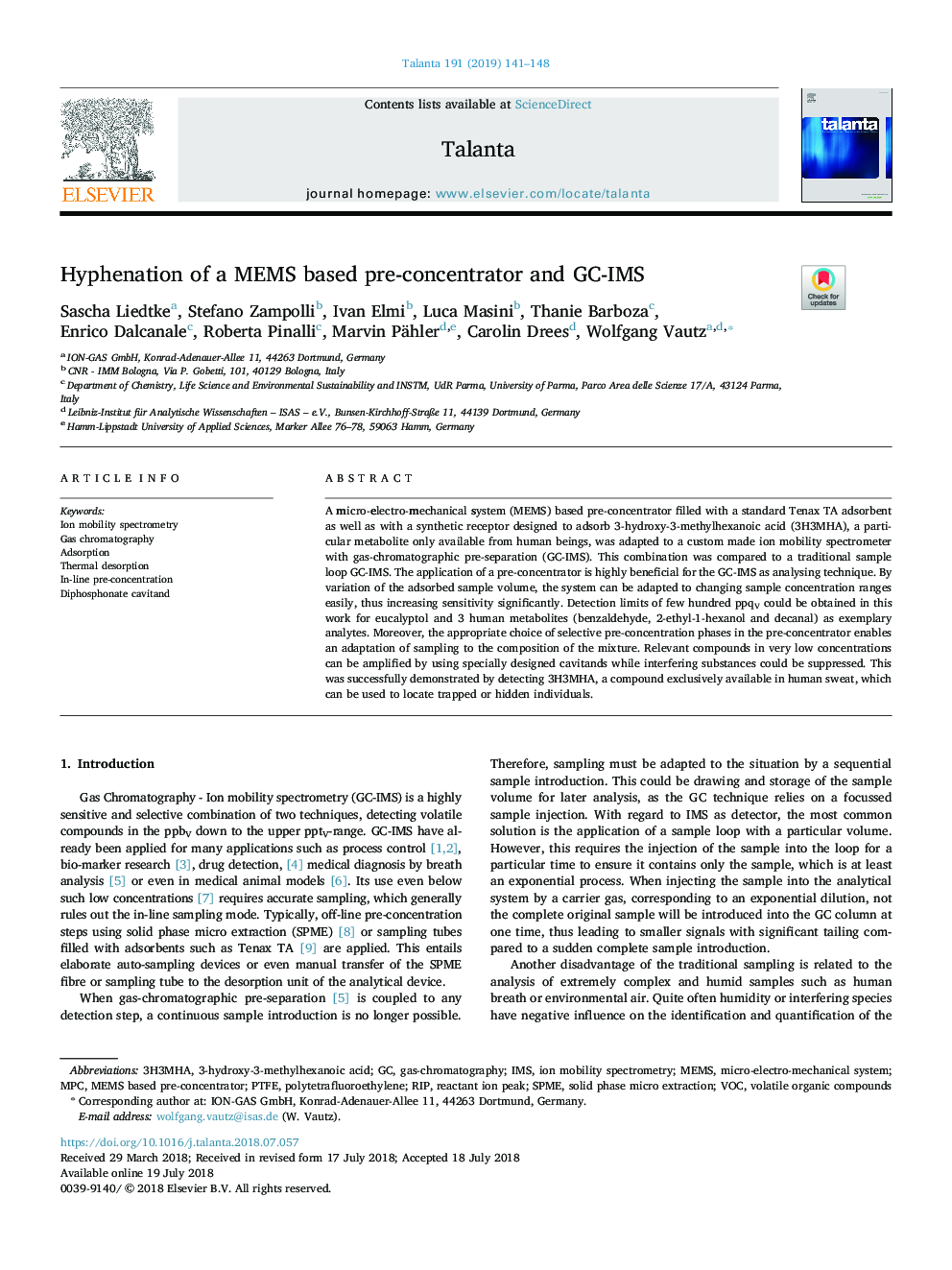 Hyphenation of a MEMS based pre-concentrator and GC-IMS