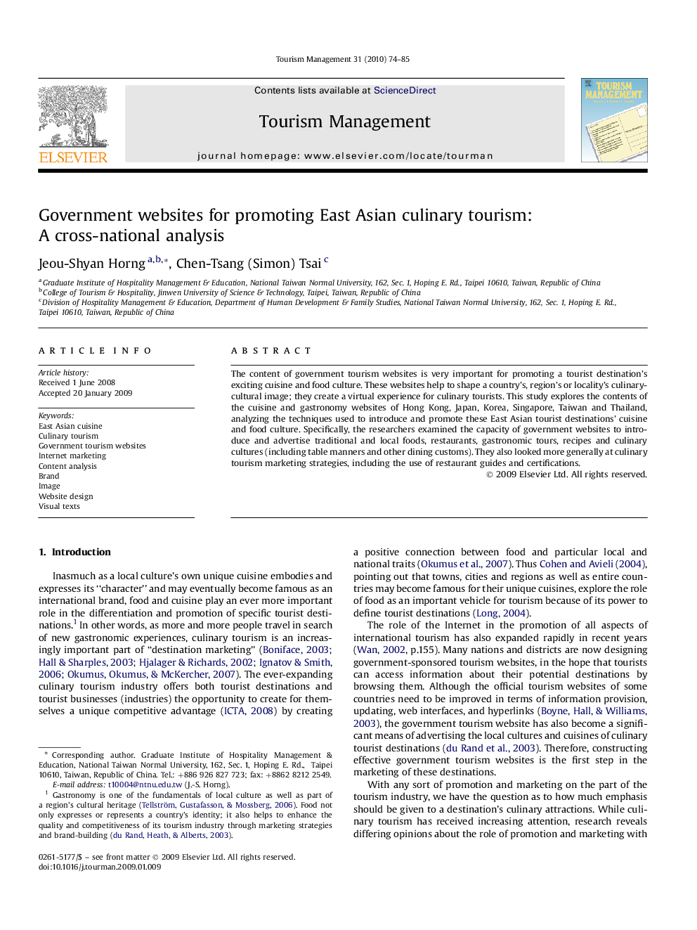 Government websites for promoting East Asian culinary tourism: A cross-national analysis